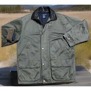 Y2K Nautica Mens Sz L Green Field Chore Barn Coat Jacket  Full Zip And Snaps